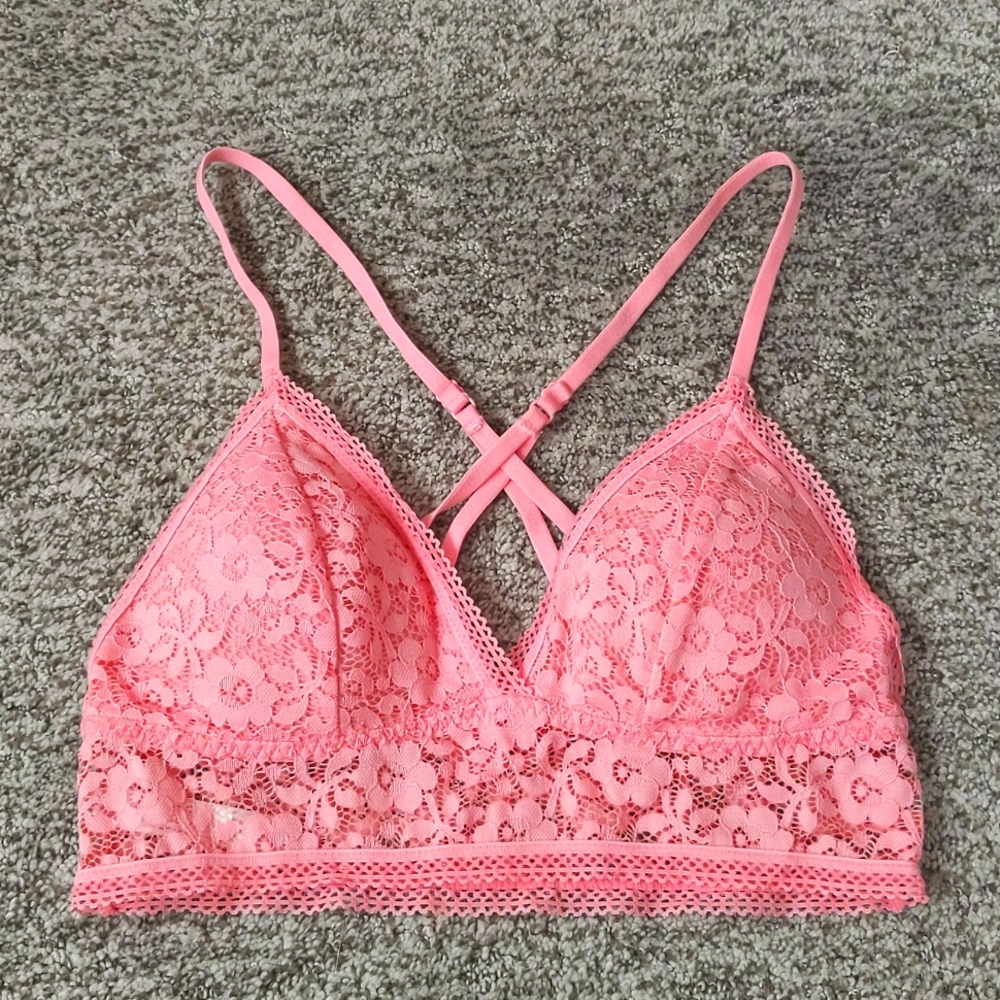 Xhilaration Pink Floral Lace Longline Bralette